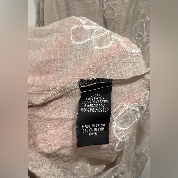 AGB Woman Sleeveless Floral Embroidered Gauze Flounce Hem Dress XL, Linen-look - Picture 10 of 11